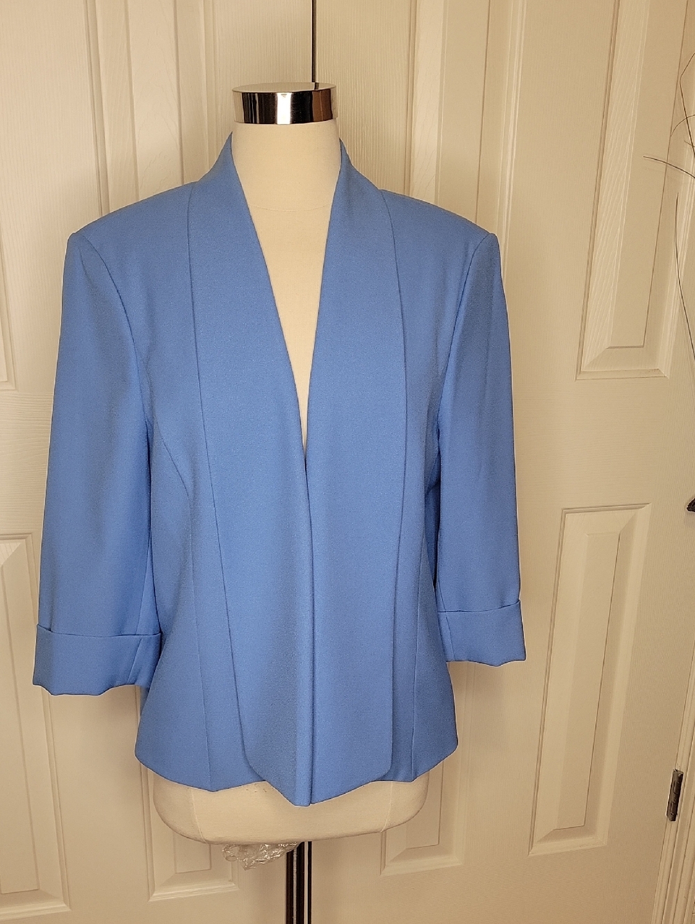 Kasper Light Blue Open-Front Blazer with 3/4 Sleeves